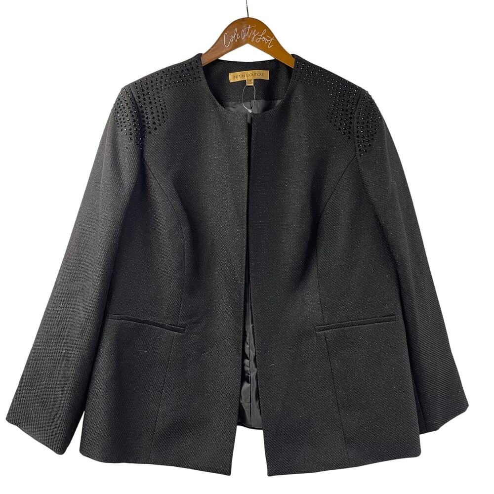 Nipon Boutique Black Rhinestone Blazer Jacket 14W Designer Party Cocktail
